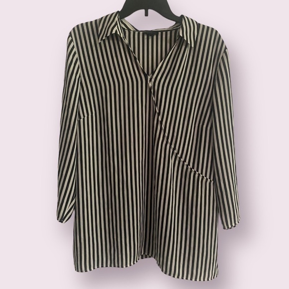 Talbots Tops - Talbots Women’s XL Black and White Stripped Wrap Blouse